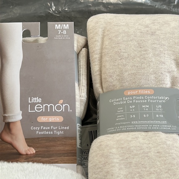 LITTLE LEMON FOR GIRLS COZY FAUX FUR LINED FOOTLESS TIGHT SIZEMORE 7-8 - Picture 4 of 5